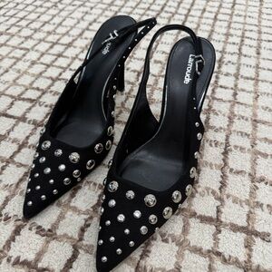 Larroude Black Slingback Heels with Silver Studs